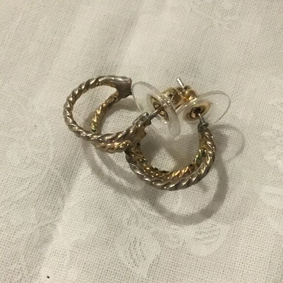 Silvertone and Goldtone Braided Mini Hoop Earrings - Picture 4 of 4